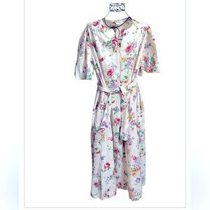 David Brown California Caftan Muumuu Sz M VTG 70s Cottage Dress with Belt